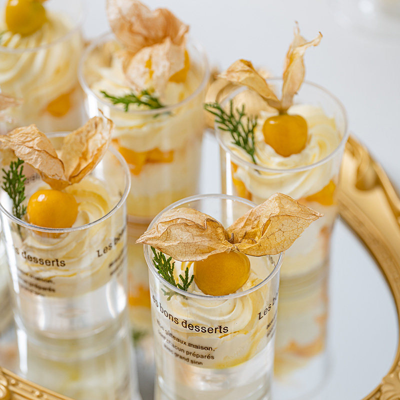 圆形木糠杯慕斯杯甜品杯宴会台酸奶布丁杯家用硬塑料ps果冻杯透明