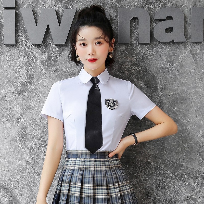 JK衬衫女短袖夏季学院风上衣透气娃娃领隐形扣韩版修身防走光衬衣,女装/女士精品,衬衫,淘宝优惠券,粉丝福利购,淘宝优惠卷