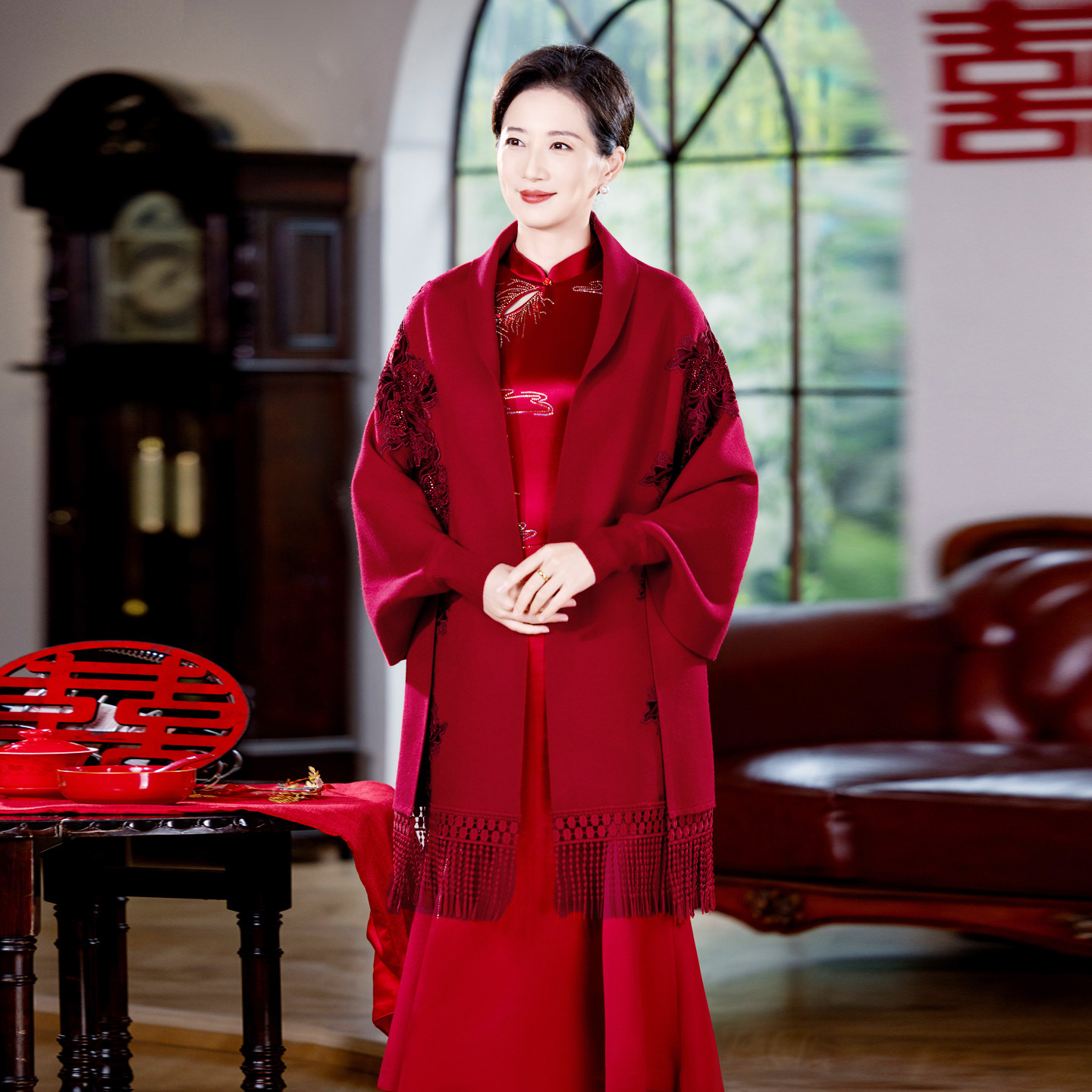 秋冬新款婚宴妈妈旗袍披肩搭配旗袍斗篷高端气质婚宴装喜婆婆外套