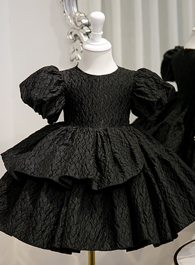 儿童礼服黑色小女孩主持人走秀钢琴演奏礼服女童生日公主裙洋气