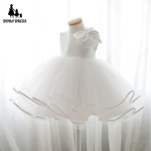 儿童礼服公主裙洋气女童周岁礼服蓬蓬纱花童婚礼小女孩礼服白色