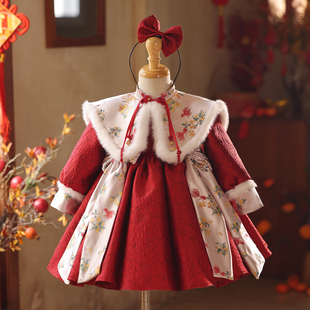 新中式女童唐装拜年服儿童过年喜庆衣服红色抓周礼服女宝宝冬季