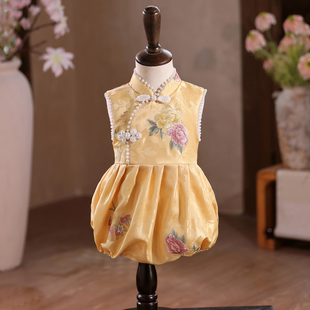 中式周岁礼服女宝宝夏季婴儿抓周包屁服唐装女童旗袍白天生日冠衣