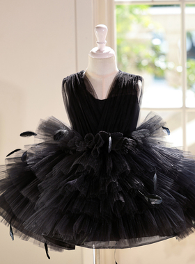 儿童公主裙女孩生日小礼服黑色钢琴演奏演出服女童礼服主持人高级