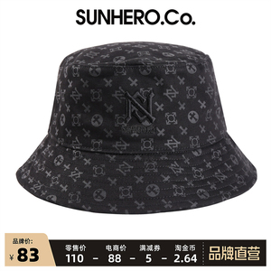 sunhero美潮老复古印花黑色渔夫帽男女轻奢老花欧美大牌遮阳盆帽