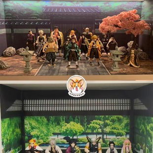 鬼灭之刃柱合会议盲盒扭蛋黏土Q仔手办盒贴纸场景布景展柜背景图
