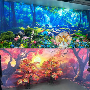 宝可梦宠物小精灵草系森林模型手办盒贴纸展柜造景布景摄影背景图