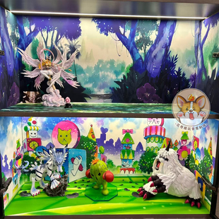 数码宝贝模型场景摄影布景玄关柜造景手办盒贴纸展示柜背景图制作