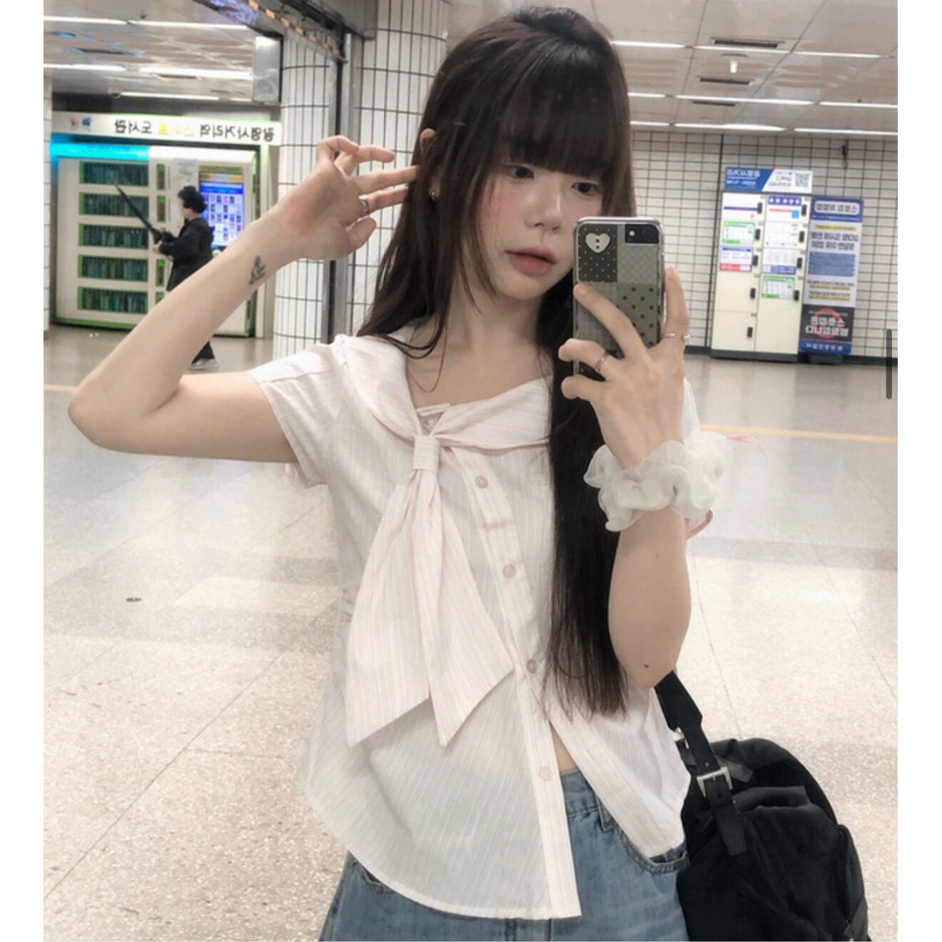 PPSHD｜ 韩国ins 不规则斜领衬衫复古条纹小衫