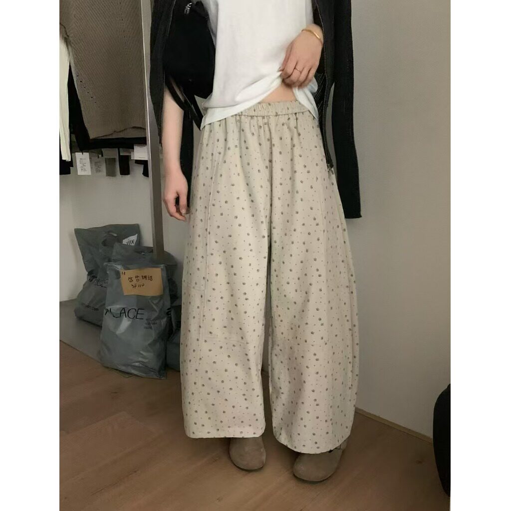 PPSHD|~秋上新小碎花工装口袋阔腿裤休闲裤