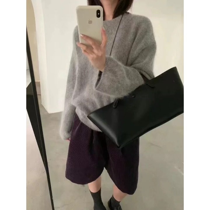 PPSHD黄色兔毛毛衣女高级感秋冬季加厚软糯兔绒针织衫慵懒风上衣