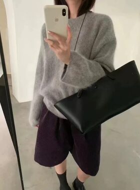PPSHD黄色兔毛毛衣女高级感秋冬季加厚软糯兔绒针织衫慵懒风上衣