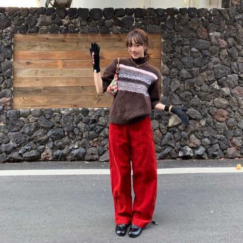 PPSHD   韩系复古半高领中袖毛衣棉弯刀裤休闲裤