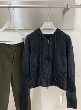 PPSHD藤姐 wangwangwork 灰色指套双头拉链抽绳连帽针织衫外套