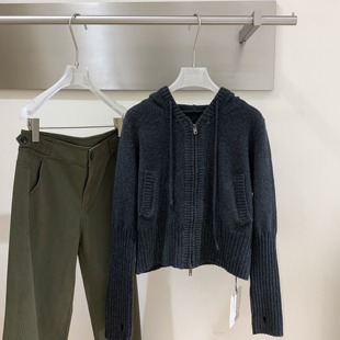 PPSHD藤姐 wangwangwork 灰色指套双头拉链抽绳连帽针织衫外套