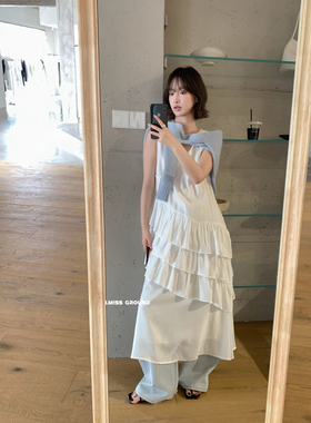 IMISS-气质蕾丝花边V领棉麻连衣裙(麻料有麻结麻点为正常)