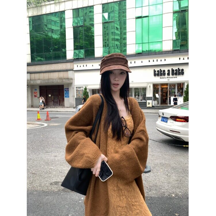PPSHD｜   韩系复古蕾丝吊带连衣裙百搭厚实毛衣开衫套装