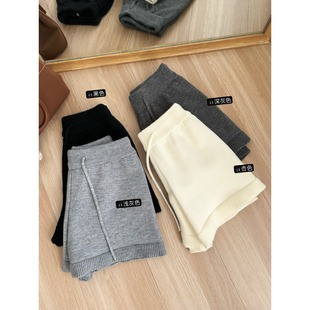 PPSHD秋冬上新复古抽绳针织加厚短裤女百搭休闲毛织高腰短裤松紧