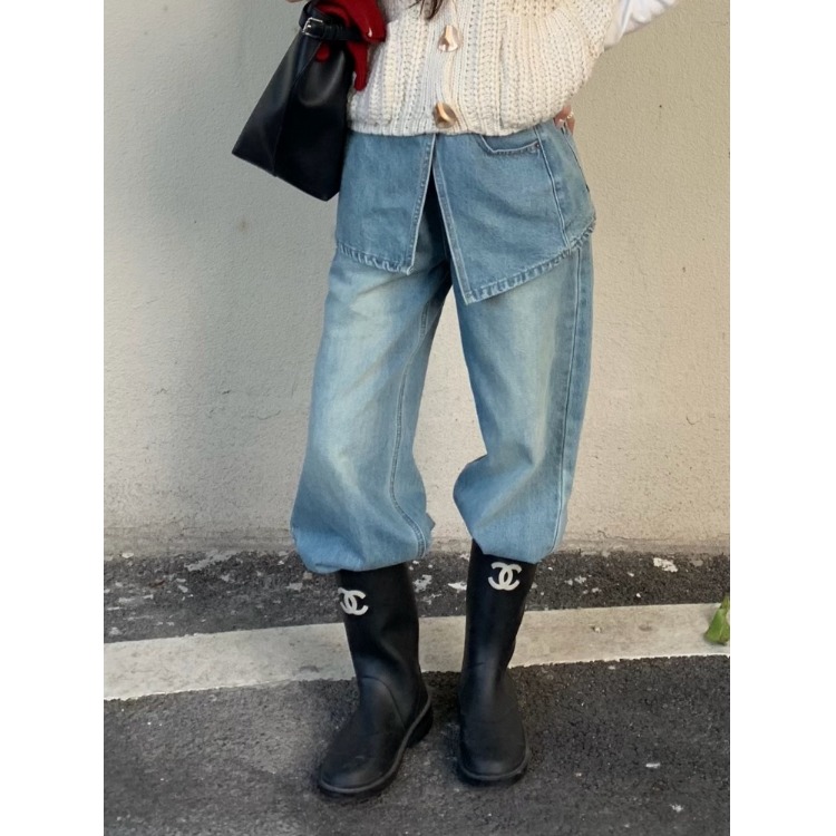 PPSHD自留款chic韩国原单直筒水洗牛仔裤配同色屁帘可拆卸超好穿