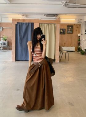 PPSHD｜  撞色条纹抹胸设计连体拼接连衣裙
