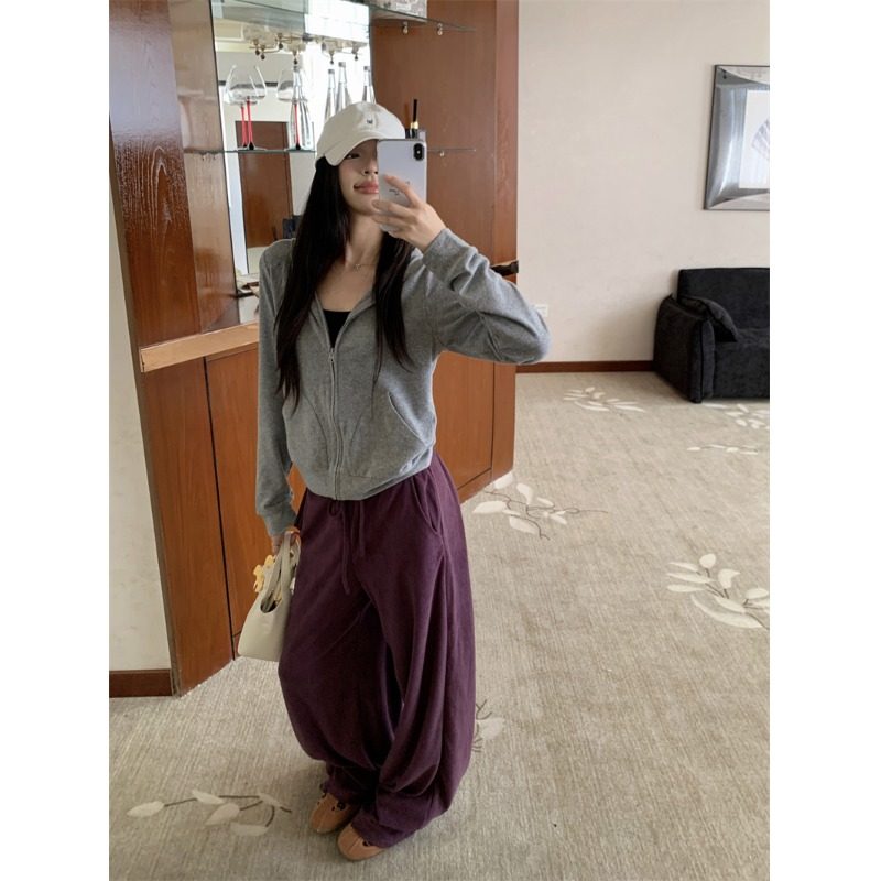 PPSHD早秋韩系长袖拉链连帽卫衣+垂感显瘦直筒裤子套装,女装/女士精品,时尚套装,淘宝优惠券,粉丝福利购,淘宝优惠卷