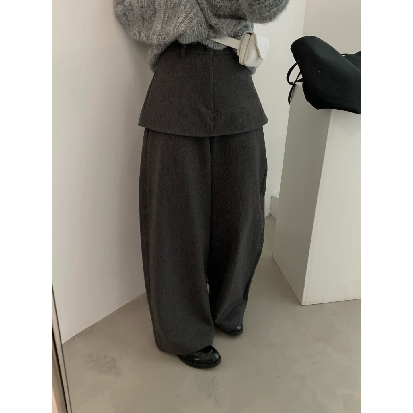 PPSHDchic设计感韩系加绒屁帘裤女2025新款洋气百搭阔腿休闲裤冬