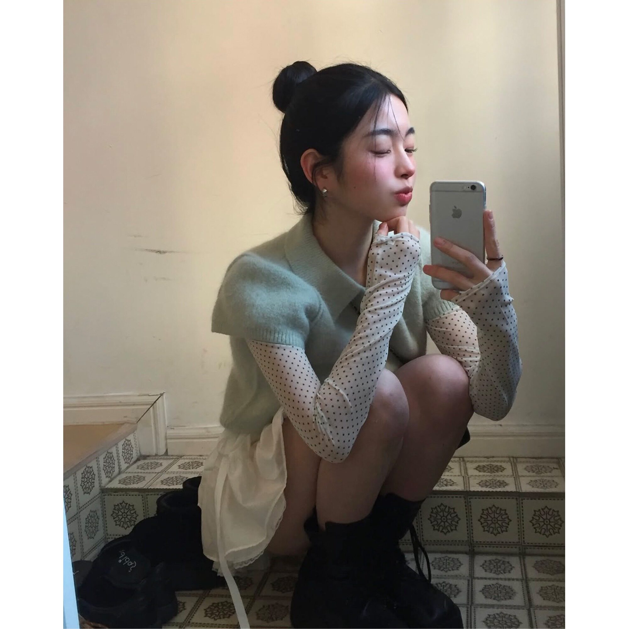 PPSHD|chic百搭小众时尚网纱打底上衣+短袖针织衫上衣毛衣两件套
