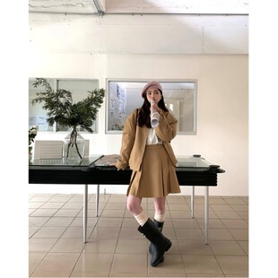 PPSHD 老钱风复古夹棉毛呢棒球服外套百搭半裙套装