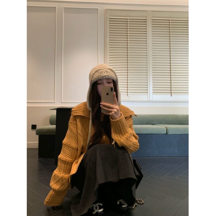 PPSHD韩系麻花牛角扣大翻领毛衣外套百搭半身裙套装