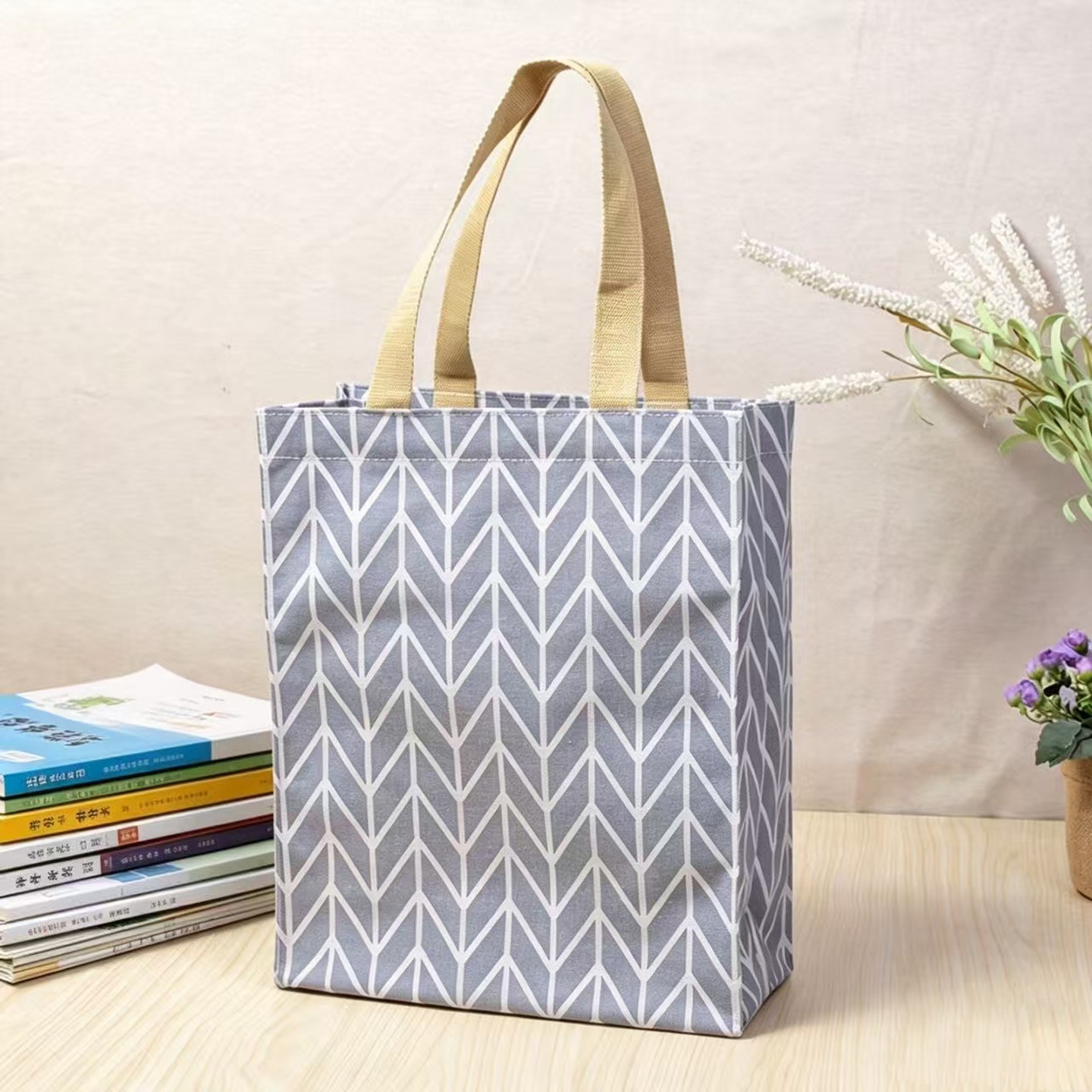 拉链防水袋简约带饭包A4书袋手提帆布袋小拎包午餐饭盒袋时尚大号