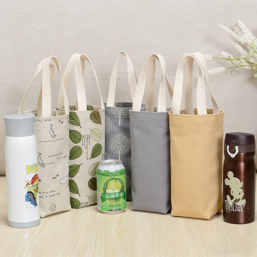 水杯袋子手提带提绳帆布棉麻可爱便携保温杯焖烧杯防水收纳小拎袋