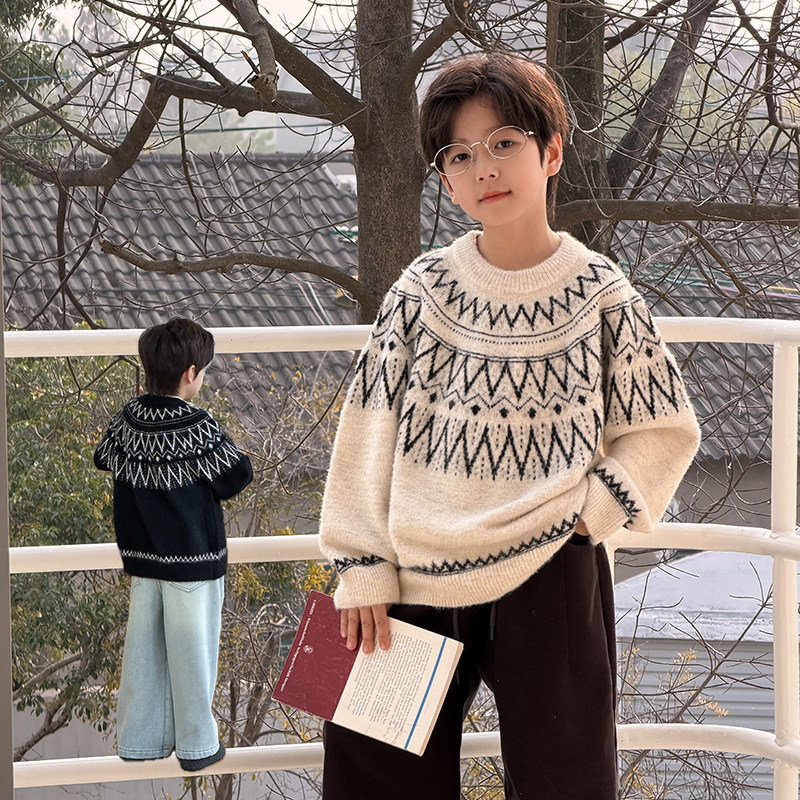 依依妈男童加厚费尔岛撞色毛衣儿童冬装宝宝宽松圆领套头针织衫潮,童装/婴儿装/亲子装,毛衣/针织衫,淘宝优惠券,粉丝福利购,淘宝优惠卷