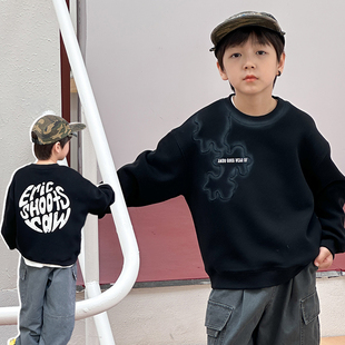 依依妈男童喷色字母印花卫衣儿童秋装上衣宝宝宽松圆领休闲打底衫