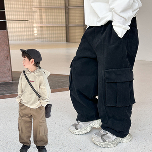 依依妈男童拼接纯棉工装裤儿童春装裤子宝宝韩版宽松直筒休闲裤