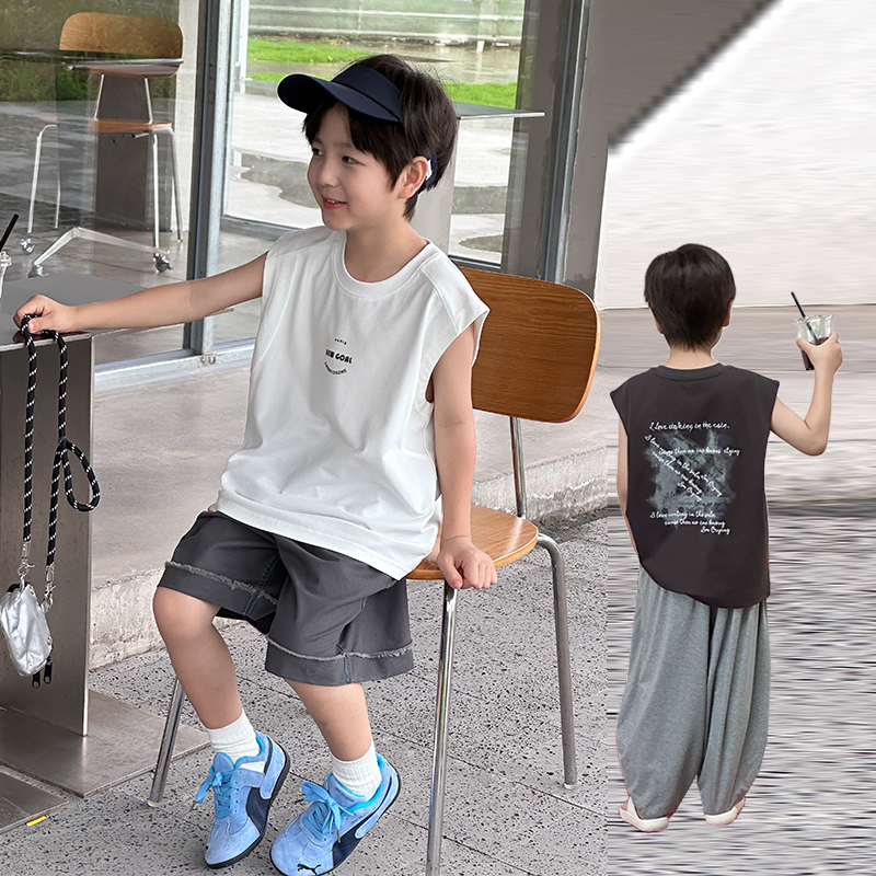 男童涂鸦字母印花冰感无袖背心