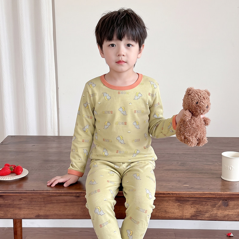 男女童秋冬羊毛拉架宝宝家居服儿童无骨纯棉中小大童秋衣秋裤童装图片