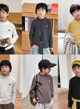 依依妈男童羊绒蛋白中高领打底衫儿童秋装宝宝宽松圆领长袖t恤潮