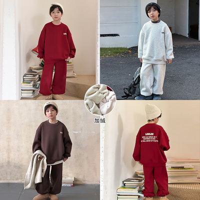 依依妈男童字母加绒运动套装