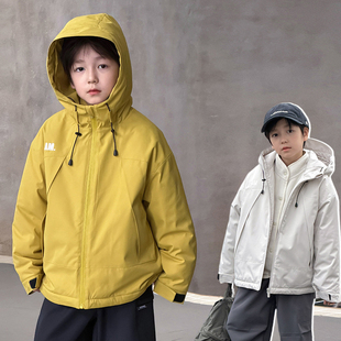 依依妈男童加厚夹棉冲锋衣儿童冬装上衣宝宝连帽防水防风休闲外套