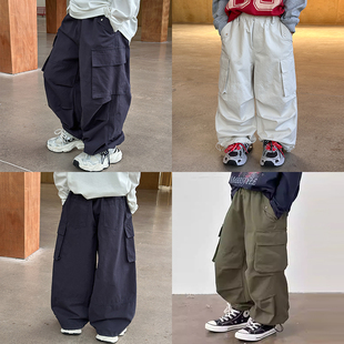 依依妈男童可束脚全棉拼接工装裤儿童秋装裤子宝宝宽松直筒休闲裤