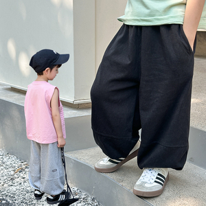 依依妈男童字母拼接卫裤儿童夏装薄款纯棉宝宝宽松直筒休闲运动裤