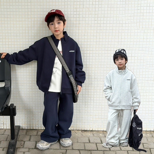 依依妈男童加绒运动套装儿童冬装宝宝宽松休闲开衫卫衣卫裤两件套