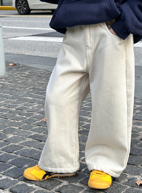 依依妈男童加绒休闲裤儿童冬装宝宝童装加厚保暖纯色直筒宽松裤子