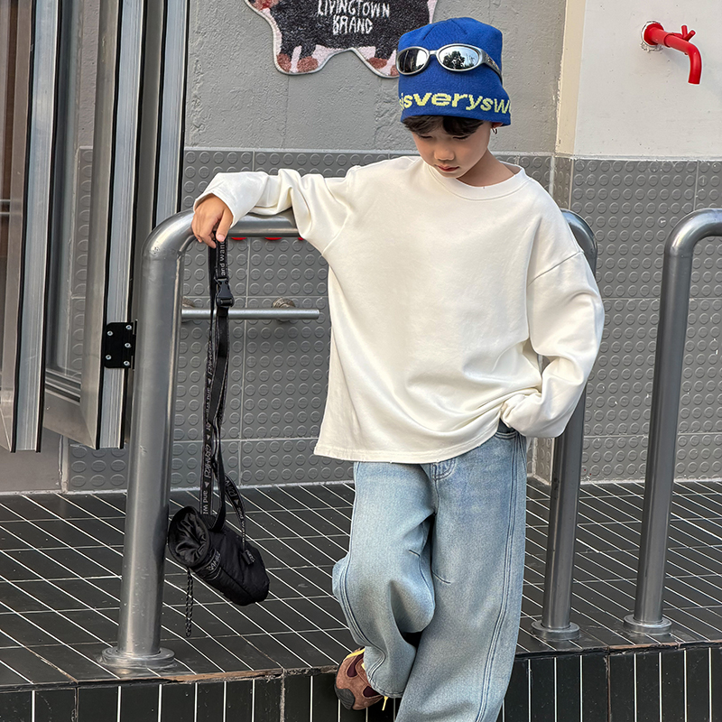 男童纯色加厚毛绒长袖t恤