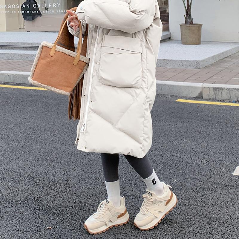 韩版中长款过膝连帽90羽绒服女2025年冬季新款加厚显瘦白鸭绒外套,女装羽绒服,2C311