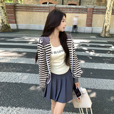 现货新款秋装条纹衫连帽卫衣拉链棒球服小个子学生外套P115K168，女装套装/套裙，2C311