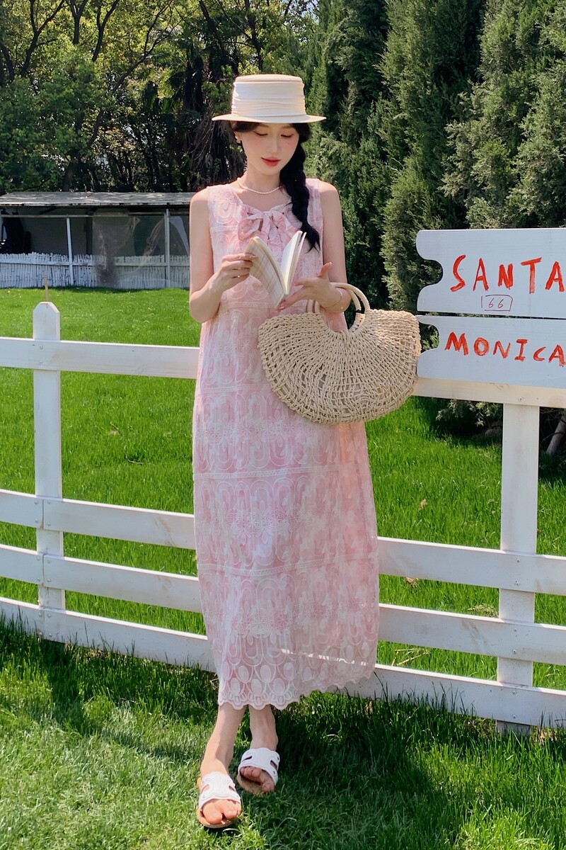 圆领印花立领夏季长裙高腰连衣裙甜美清冷新中式碎花显瘦气质复古,女装连衣裙,2C311