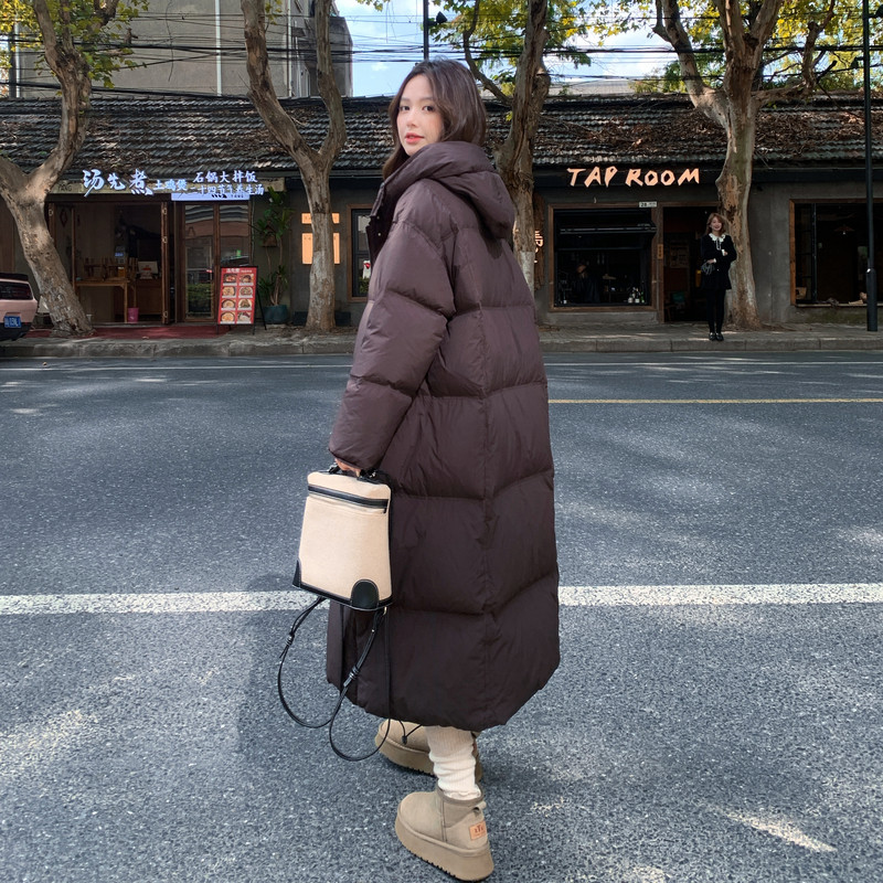 【新款】已备货深咖色长款休闲90白鸭绒连帽羽绒服P385K528,女装羽绒服,2C311