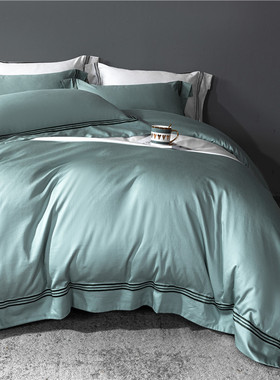 纯白色100支长绒棉四r件套全棉纯棉床单样板房酒店风被套床上用品