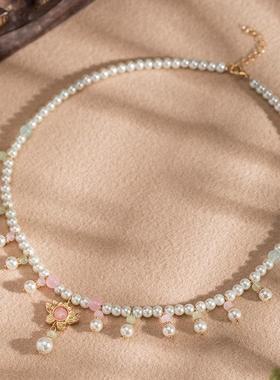 甜美汉服花瓣儿童项链日常流苏锁骨链少女配饰坦领唐风水滴仙气